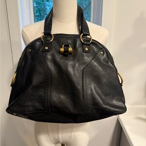 Yves Saint Laurent Black Leather Shoulder Bag with Gold Hardware